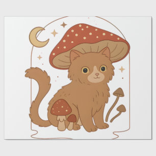 Cottagecore Pilz Katze mit Hut � Cute Vintage G Geschenkpapier