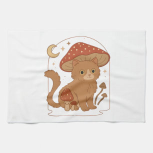 Cottagecore Pilz Katze mit Hut � Niedlich Vintage Geschirrtuch