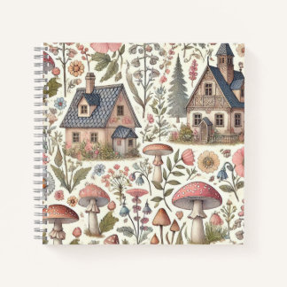 Cottagecore-Pilz- und Blumenmuster Notizblock