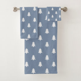 Cottagecore Pine Trees Farmhouse Boho Winter Blue Badhandtuch Set