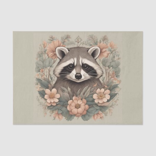 CottageCore-Raccoon-Dekoupage Seidenpapier (Vorderseite)