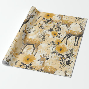 Cottagecore-Rehkitz-Blumenmuster Geschenkpapier