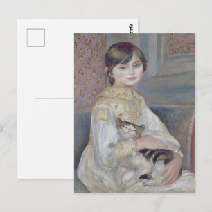 Cottagecore Renoir Mädchen mit Katze Malerei Postkarte