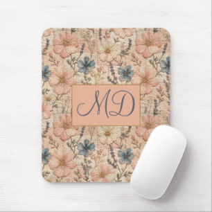 Cottagecore Rosa Blaues Blumenmuster Weiches Schre Mousepad