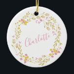 CottageCore Rosa grüne Farbe Blumenzauber Name Keramik Ornament<br><div class="desc">Personalisierter Cottage Rosa Grüne Keramik Blumenreste</div>