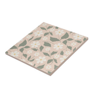Cottagecore Rosa und Weiße Gänseblümchen Floral Bo Fliese