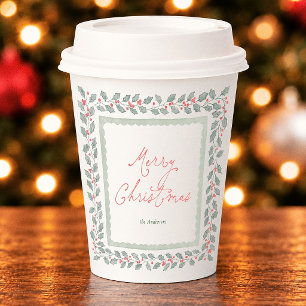 Cottagecore Sage Botanical Frohe Weihnachten Pappbecher