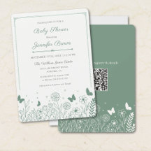 Cottagecore Salbeigrüne Florale Babyparty-Einladun