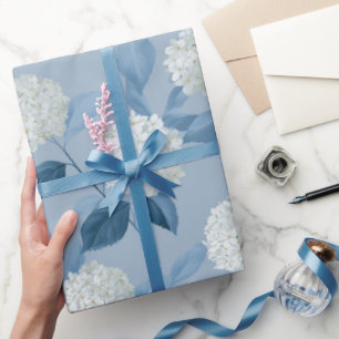Cottagecore Sanfte Blaue Hortensien Blumenmuster Geschenkpapier