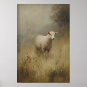 Cottagecore Schaf Tier Wandkunst Weißes Lamm in Poster