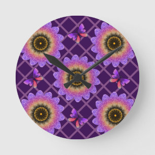 Cottagecore Schmetterling & Blumen Gitter Muster Runde Wanduhr