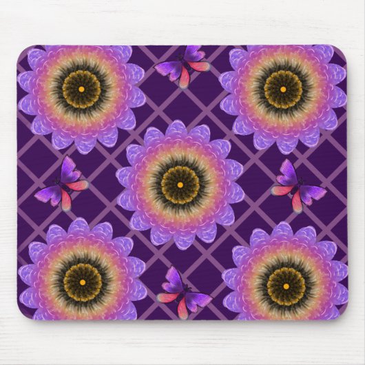Cottagecore-Schmetterling & Blumenrastermuster Mousepad (Vorne)