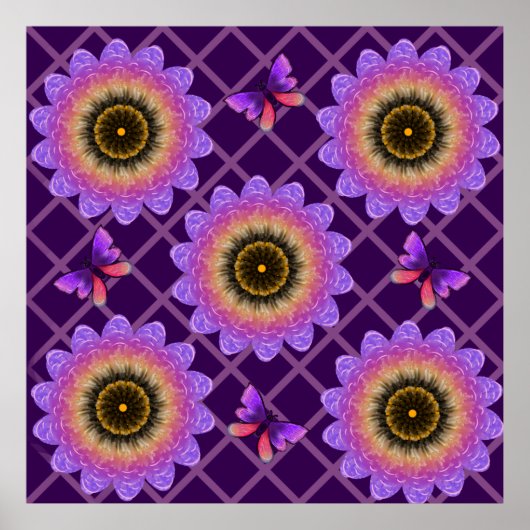 Cottagecore-Schmetterling- und Blumenrastermuster Poster (Vorne)