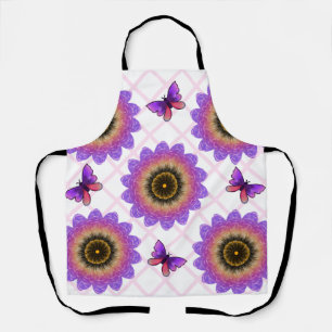 Cottagecore-Schmetterling- und Blumenrastermuster Schürze
