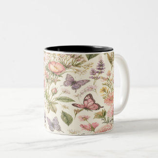 Cottagecore-Schmetterlinge-Blumen-Tasse Zweifarbige Tasse