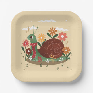 Cottagecore-Schnecke Natur Blumen Garten Pappteller