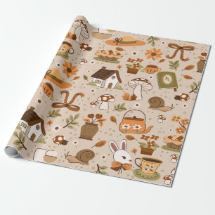 cottagecore Schnecken Pilze Tee rustikales Beige Geschenkpapier