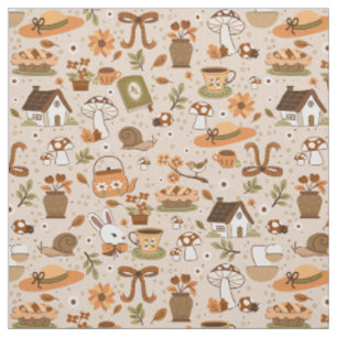 Cottagecore-Schnecken-Pilze-Tee-rustikales Beige Stoff