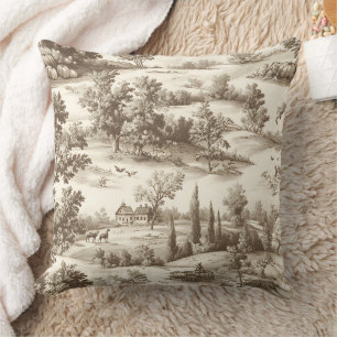 Cottagecore-Sepia-Herbst-Kürbis-Toile-Muster Kissen