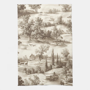 Cottagecore-Sepia-Herbst-Pumpkin-Toile-Muster Geschirrtuch