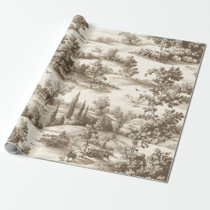 Cottagecore-Sepia-Hernte-Kürbis-Toile-Muster Geschenkpapier