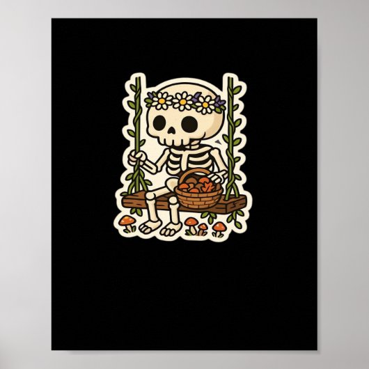 Cottagecore-Skelett mit Blumenkrone Poster (Vorne)