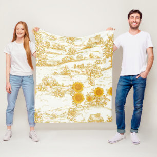Cottagecore-Sonnenblumen-Land-Toile Fleecedecke
