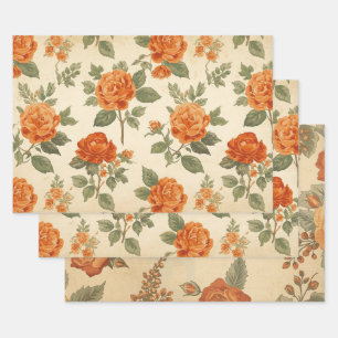 Cottagecore-Spitze-Kräuter-Blumen-Dekupier-Geschen Geschenkpapier Set