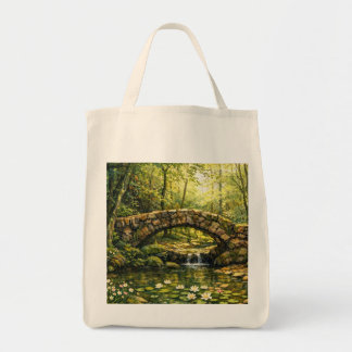 Cottagecore Steinbrücke und Bach Kunst Tragetasche