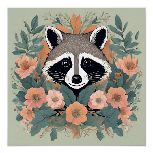 Cottagecore Süßer Waschbär Poster (Vorderseite)