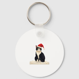 Cottagecore Tuxedo Cat Funny Xmas Aesthetic Santa  Schlüsselanhänger