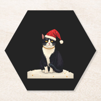 Cottagecore Tuxedo Cat Funny Xmas Aesthetic Santa  Untersetzer