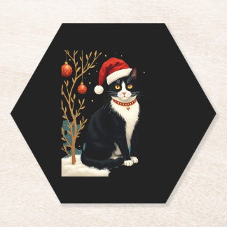 Cottagecore Tuxedo Cat Funny Xmas Aesthetic Santa  Untersetzer