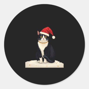 Cottagecore-Tuxedo-Katze Lustiges Weihnachts-Aesth Runder Aufkleber