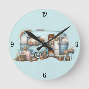 Cottagecore Vintage Floral Camper Boho Akzente Runde Wanduhr