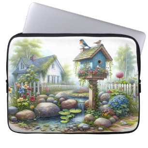 Cottagecore-Vogelhaus-Garten-Aquarell Laptopschutzhülle