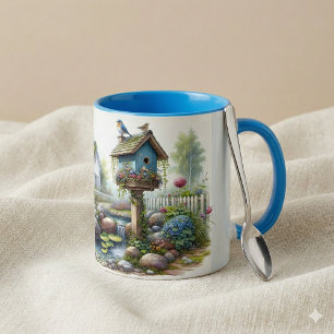 Cottagecore-Vogelhaus-Garten-Aquarell Tasse