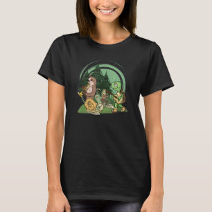 Cottagecore Wald Musik spielende Faultier Schnecke T-Shirt