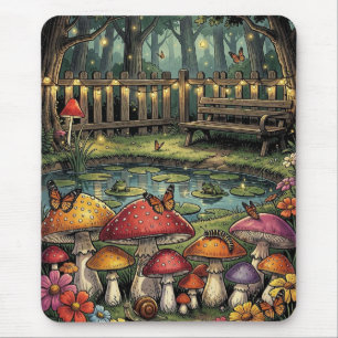Cottagecore-Waldszene Whimsische Pilze Mousepad