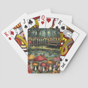 Cottagecore-Waldszene Whimsische Pilze Spielkarten