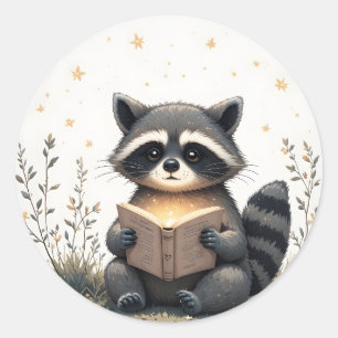 Cottagecore-Waschbär-Lesebuch WhimsicalWoodland Runder Aufkleber
