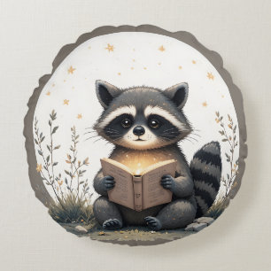 Cottagecore-Waschbär-Lesebuch WhimsicalWoodland Rundes Kissen