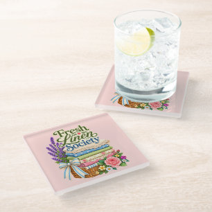 Cottagecore-Wäsche Lavendel Blumenwäsche Glasuntersetzer