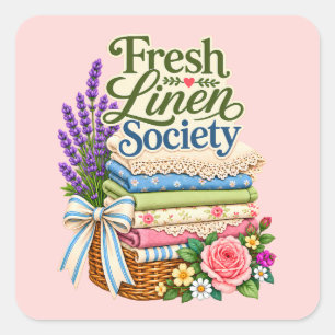 Cottagecore-Wäsche Lavendel Blumenwäsche Quadratischer Aufkleber