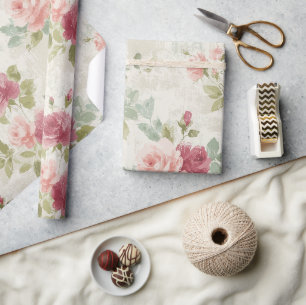 Cottagecore-Wasserfarben-Blumenrosa Geschenkpapier
