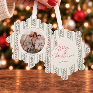 Cottagecore-Wasserfarben-Stechpalmen-Weihnachtsfot Ornament Karte