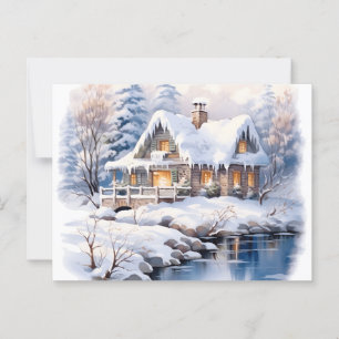 Cottagecore Weihnachten Winter Cottage Wasserfarbe Postkarte