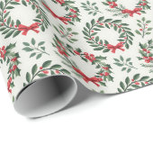 Cottagecore-Weihnachts-Blumenkranz-Muster Geschenkpapier (Rolleneckpunkt)