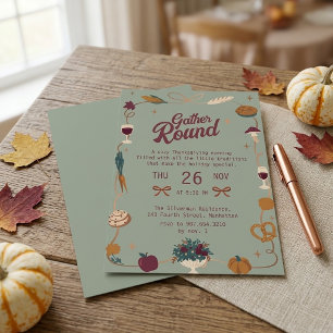 Cottagecore Whimsical Thanksgiving-Dinner-Einladun Einladung