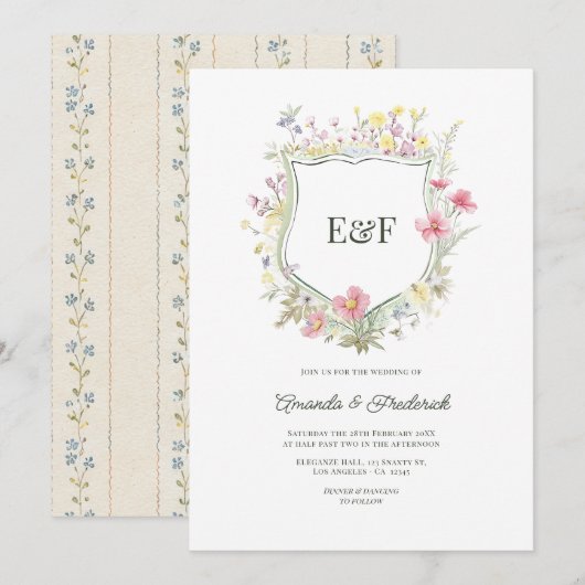 Cottagecore-Wildflower-Gartenhochzeit Einladung (Vorne/Hinten)